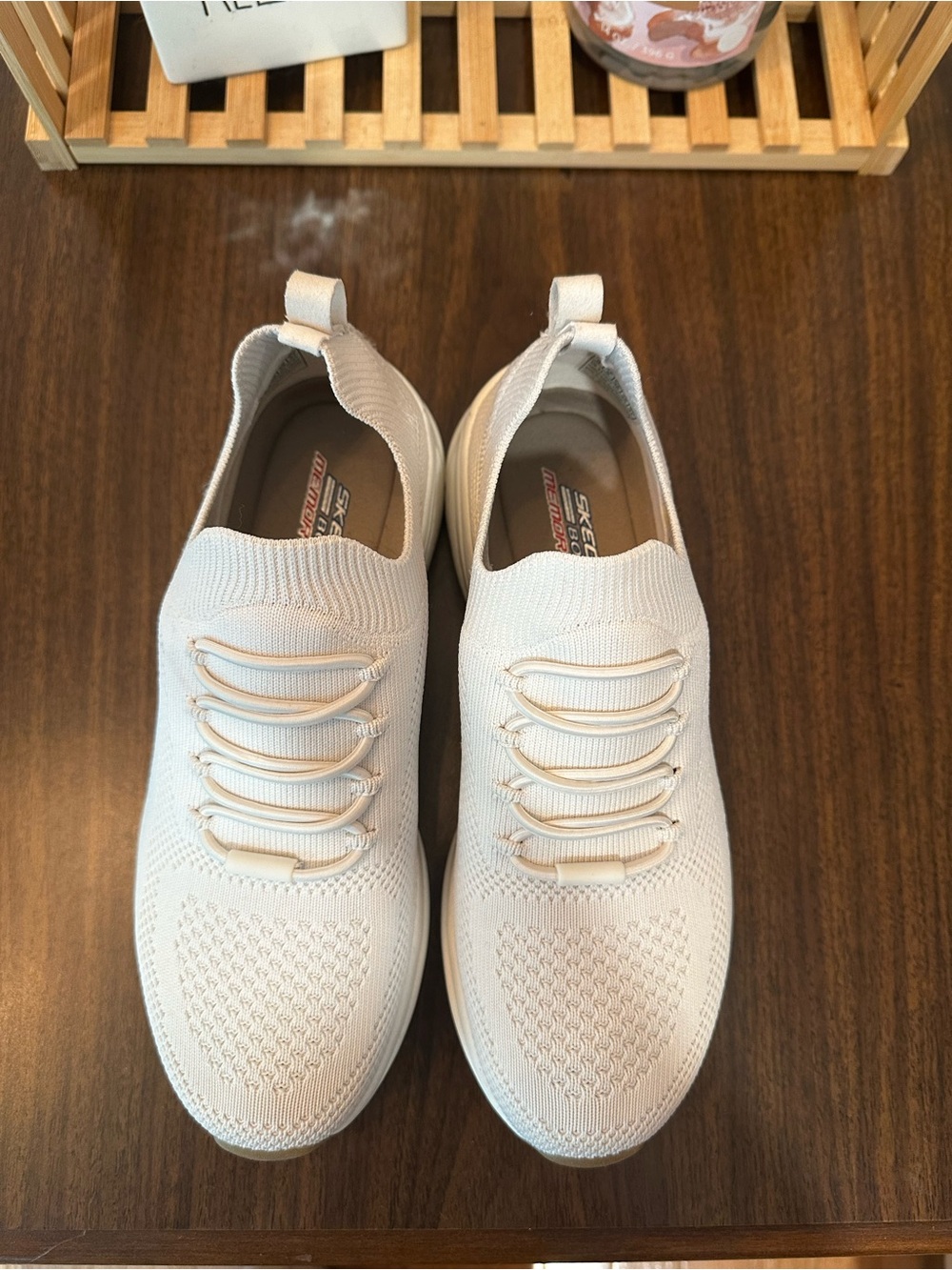 Skechers Women’s Off White Memory Foam Slip-On Knit Walking Sneakers - Picture 3 of 9